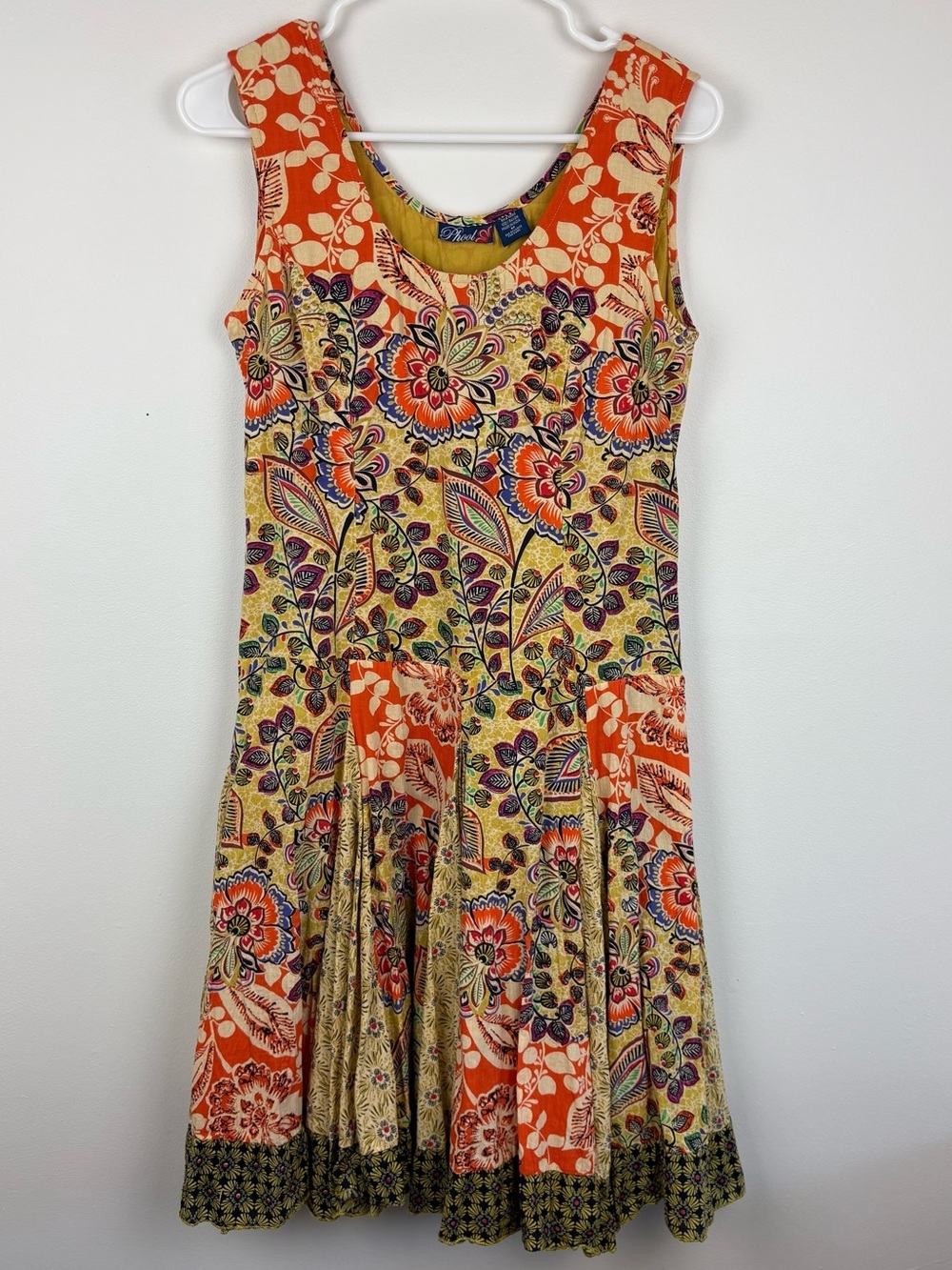 Vintage Phool Sleeveless Floral Patchwork Knee Length Dress Medium Boho Chic